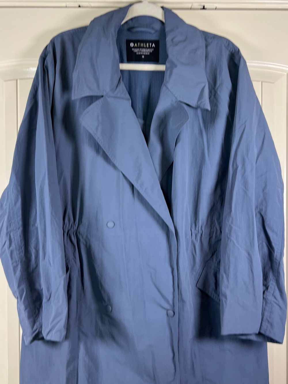 Athleta Luna Trench Coat Shadow Blue Double Breasted Long Jacket NWOT Size M - Picture 4 of 13